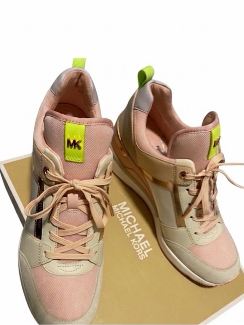 Michael Kors Women’s Pink & Cream MK Logo Casual Sneakers